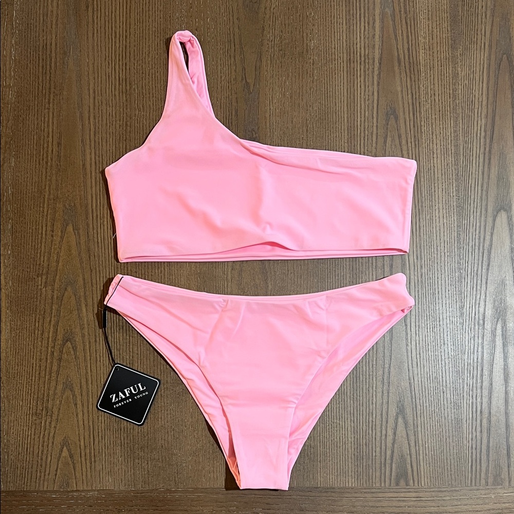 Zaful Bubblegum Pink One Shoulder Bikini - Size 6 - NWT